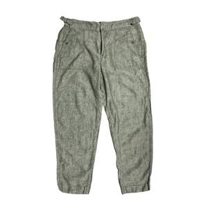 Athleta Linen Pants Size 16T Green Textured Snap Pockets High Rise Relaxed Fit